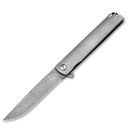 BÖKER PLUS® Gemma Damast - kleines Tanto Taschenmesser mit Clip - leichtes Damaszener Einhandmesser mit Flipper - schmales Damaskus Gentleman Messer mit 110 Lagen - EDC Klappmesser mit Damast Griff von BÖKER PLUS
