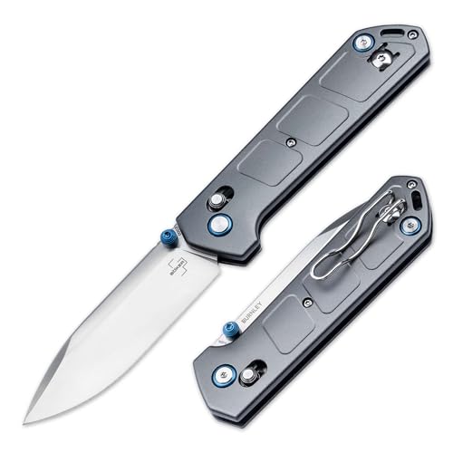 BÖKER PLUS® Kihon DC Alu - Crossbar Lock Taschenmesser mit Alu Griff Silber - Einhandmesser mit Draht-Clip - Klappmesser mit 8,2 cm Droppoint Klinge kugelgelagert - 1 Hand Messer mit Nitro-V Klinge von BÖKER PLUS