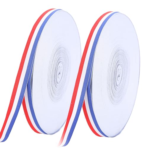 100M Geschenkband zum Basteln und Verpacken Schleifenband Dekoband Stoffband Geburtstag Geschenkverpackung für Taufe Hochzeit Weihnachten Rot Weiß Blau 1cm Breit (A) von BOELLRUNO