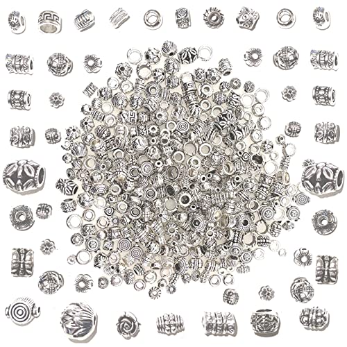 250g Zwischenperlen Metall Metallperlen Perlenkappen Perlen Siber für Armbänder zum Basteln Bastelperlen Set mit Loch zum Auffädeln Schmuckzubehör(ca. 400-420 Stück) von BOELLRUNO