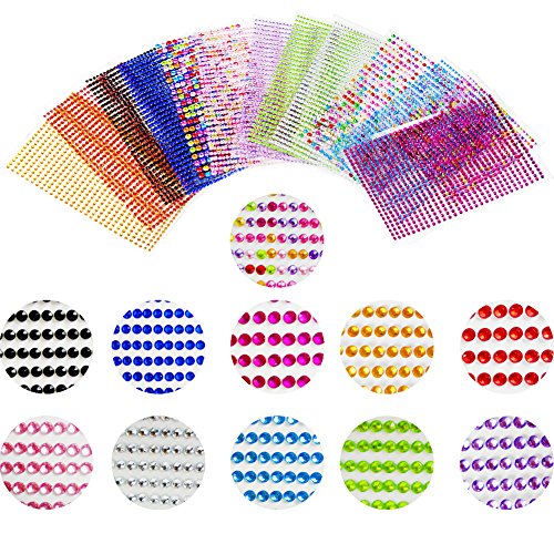 BOELLRUNO 9039stück Glitzersteine Strasssteine Selbstklebend Bunt Rhinestone Sticker Selbstklebend (3mm, 4mm, 5mm) Strass Aufkleber Kristall Diamant Aufkleber Runde Kristall Edelsteine Set von BOELLRUNO