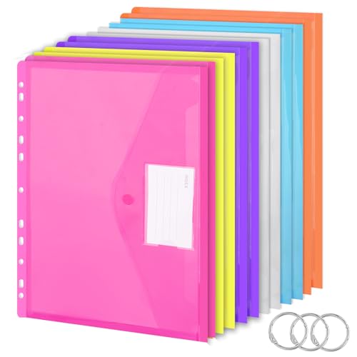 BOENFU Dokumententasche A4 Abheftbar, 12 Stück Dokumentenmappe A4 zum Abheften, Wasserdicht Erweiterbare Mappen A4 mit Druckknopf, 11 Löcher Umschlagmappen A4, 6 Farben von BOENFU