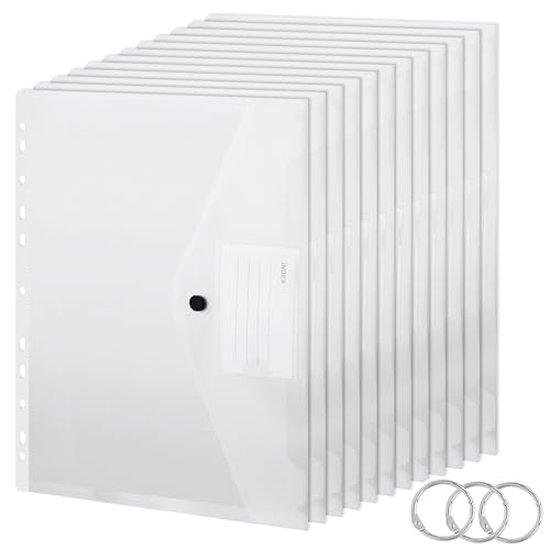 BOENFU Dokumententasche A4 Abheftbar, 20 Stück Transparent Dokumentenmappe A4 zum Abheften, Wasserdicht Mappen A4 mit Druckknopf, 11 Löcher Kunststoff Umschlagmappen A4 von BOENFU