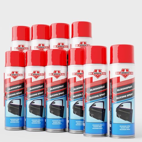 BÖRFH Silikonspray (10x 500ML - Silikonschmiermittel für Tür- und Scharniere, Formentrennung in der Kunststoff-, Gummi- und Federindustrie, Beseitigung von Quietschen (10er Pack) von BÖRFH