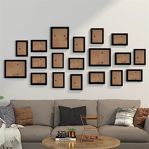 Objektrahmen 19 Stück Holz-Fotorahmen for Bilder, Wand-Bilderrahmen, Holzrahmen for Wandbehang, Foto-Dekor, Hochzeit, Party, Heimdekoration(Black Photo Frame,Natural wood) von BOFIBO