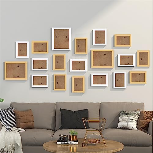 Objektrahmen 19 Stück Holz-Fotorahmen for Bilder, Wand-Bilderrahmen, Holzrahmen for Wandbehang, Foto-Dekor, Hochzeit, Party, Heimdekoration(White wood Frame,Natural wood) von BOFIBO