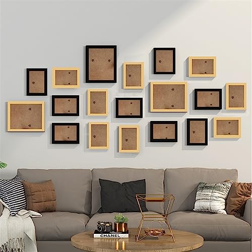 Objektrahmen 19 Stück Holz-Fotorahmen for Bilder, Wand-Bilderrahmen, Holzrahmen for Wandbehang, Foto-Dekor, Hochzeit, Party, Heimdekoration(Wood black Frame,Natural wood) von BOFIBO