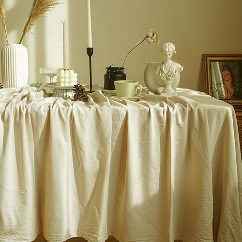 Rechteckig/längliche Tischdecken Tischdecke Volltonfarbe Gewaschene Baumwolle Tischdecke Restaurant Küche Party Dekoration Fotografie Hintergrundtuch Weihnachten Und Neujahrsdekoration(Beige,135X300cm von BOFIBO