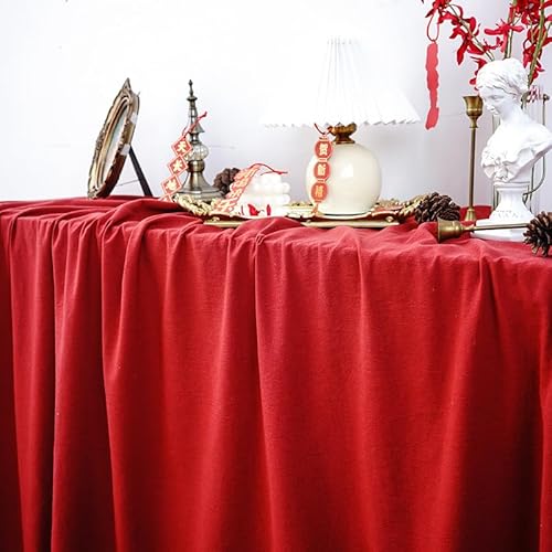Rechteckig/längliche Tischdecken Tischdecke Volltonfarbe Gewaschene Baumwolle Tischdecke Restaurant Küche Party Dekoration Fotografie Hintergrundtuch Weihnachten Und Neujahr Dekoration(Red,135X220cm) von BOFIBO