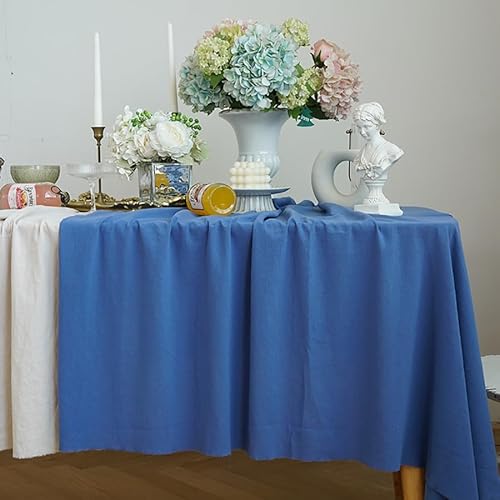 Rechteckige/längliche Tischdecken, einfarbig, gewaschene Baumwolle, Tischdecke, Restaurant, Küche, Partys, Dekoration, Fotografie, Hintergrund, Weihnachten, Neujahrsdekoration (Königsblau, 135 x 220 von BOFIBO