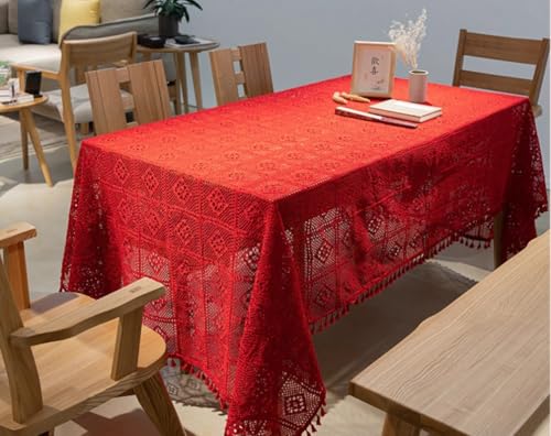 Rechteckige/längliche Tischdecken, idyllisch, handgehäkelt, Baumwolle, gewebt, ausgehöhlt, Tischdecke, Hintergrundtuch für Schießen, Requisiten, Gitter, Weihnachts- und Neujahrsdekoration, (Veemi G von BOFIBO