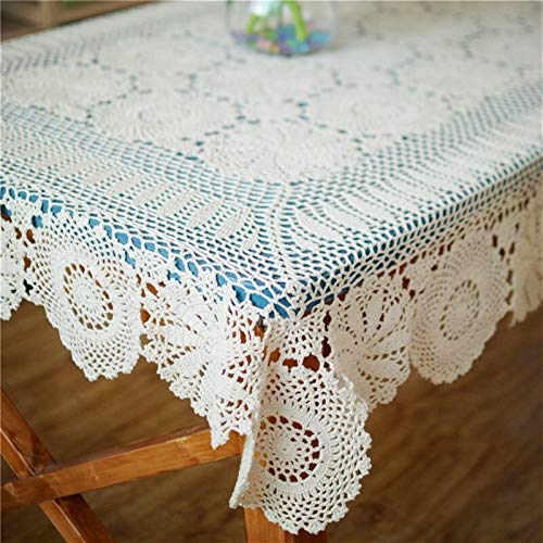 Rechteckige/längliche Tischdecken Handgefertigte Gehäkelte Tischdecke Baumwolle Esstischdecken Beige Häkeln Spitze Tischdecke Viele Größe Verfügbar Weihnachts- und Neujahrsdekoration(Blanc,140x200cm von BOFIBO