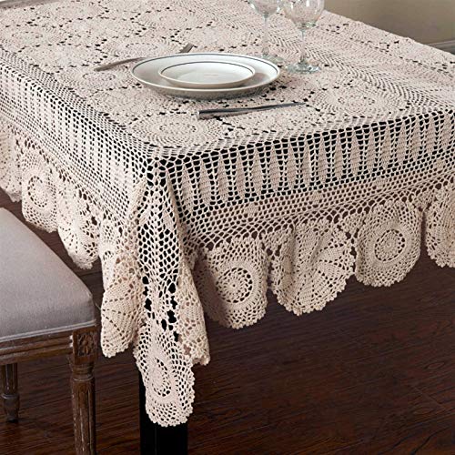 Rechteckige/längliche Tischdecken Handgefertigte Gehäkelte Tischdecke Baumwolle Esstischdecken Beige Häkeln Spitze Tischdecke Viele Größe Verfügbar Weihnachts- und Neujahrsdekoration(Beige,160x260cm von BOFIBO
