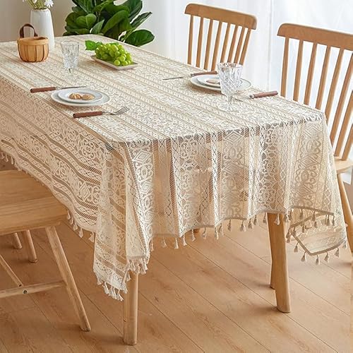 Rechteckige/längliche Tischdecken Idyllische handgehäkelte Tischdecke aus Baumwolle, ausgehöhlte Tischdecke, Hintergrund Teppich für Schießrequisiten, Gitter Weihnachten Und Neujahrsdeko (B,140x100cm) von BOFIBO