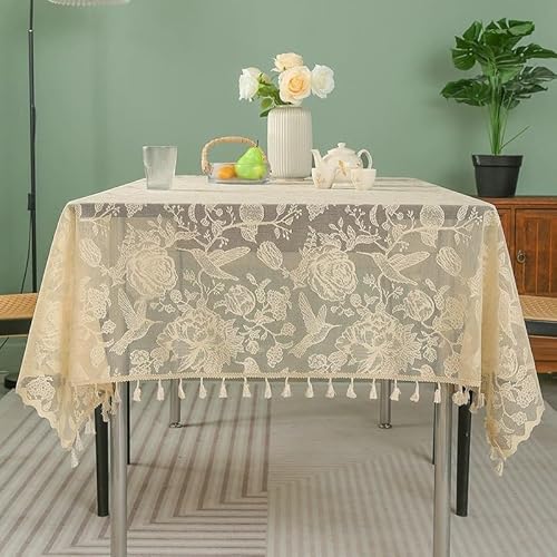 Rechteckige / längliche Tischdecke, idyllisch, handgehäkelt, aus Baumwolle, gewebt, ausgehöhlt, für Tischdekoration, für Schießzubehör, Gittermuster, Dekoration für Weihnachten und Neujahr (E,140 x von BOFIBO