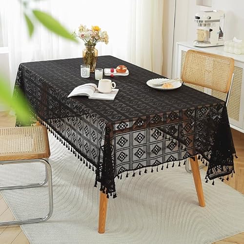 Rechteckige / längliche Tischdecke, idyllisch, handgehäkelt, aus Baumwolle, gewebt, ausgehöhlt, für Tischdekoration, für Schießzubehör, Gittermuster, Weihnachtsdekoration und Neujahrsdekoration (C,140 von BOFIBO