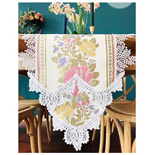 Tischläufer Home Tischwäsche Tischläufer aus bestickter Spitze, Baumwollstoff, Überzug, bestickter Spitzenstoff mit Blumenmuster, for alle Arten von Feiertagspartys oder Abendessen, Blau und Rosa Für Tischläufer Home Tischwäsche Tischläufer aus bestickter Spitze, Baumwollstoff, Überzug, bestickter Spitzenstoff mit Blumenmuster, for alle Arten von Feiertagspartys oder Abendessen, Blau und Rosa Für von BOFIBO
