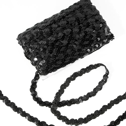 15 Yards Geflochten Pailletten Bänder 15mm Pailletten Schwarz Paillettenband Glitzer Paillette Trim zum basteln für DIY Kunsthandwerk Geschenkband Bekleidungszubehör 15 Yards Geflochten Pailletten Bänder 15mm Pailletten Schwarz Paillettenband Glitzer Paillette Trim zum basteln für DIY Kunsthandwerk Geschenkband Bekleidungszubehör von BOFUNX