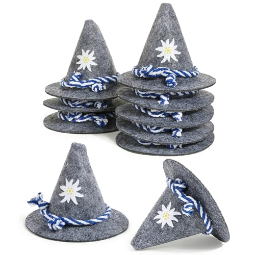 BOFUNX 10 Stücke Mini Oktoberfest Hut Klein Filzhut Trachtenhütchen Deko Bayrische Deko Oktoberfest Deko Partydeko Tischdeko Streudeko von BOFUNX