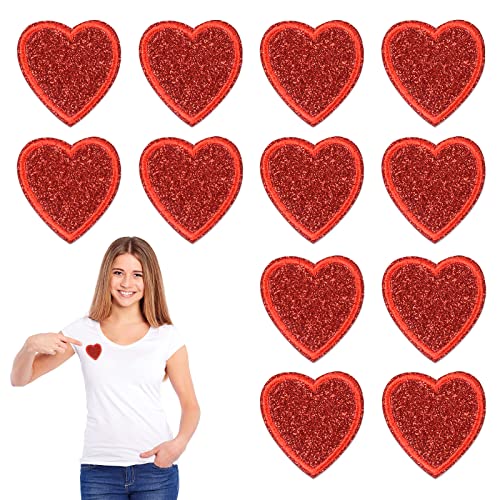 BOFUNX 12 Stück Herz Bestickte Patches Rot gestickte Flicken Aufbügelflicken Bügelbilder für Jeans Hose Kleidung von BOFUNX