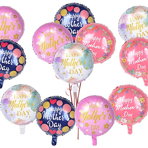 BOFUNX 12pcs Happy Mother's Day Folienballon Rund Mutter Tag Luftballons Muttertagsdeko 18 Zoll Heliumballons zum Geburtstag Muttertag Party Dekorationen von BOFUNX