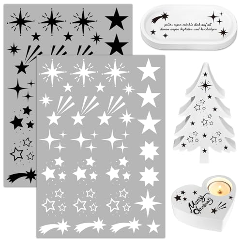 BOFUNX 2 Blätter Rub On Sticker Sterne Schwarz Weiß Weihnachtsstern Transferaufkleber Folie für Weihnachten Geburtstag Hochzeit Geschenke Deko DIY Handwerk BOFUNX 2 Blätter Rub On Sticker Sterne Schwarz Weiß Weihnachtsstern Transferaufkleber Folie für Weihnachten Geburtstag Hochzeit Geschenke Deko DIY Handwerk von BOFUNX