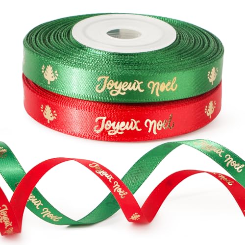 BOFUNX 2 Rolle Geschenkband Joyeux Noël Rot Grün Schleifenband Satinband Dekoband Stoffband für Weihnachten BOFUNX 2 Rolle Geschenkband Joyeux Noël Rot Grün Schleifenband Satinband Dekoband Stoffband für Weihnachten von BOFUNX