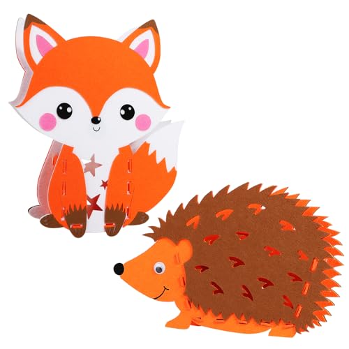 BOFUNX 2 Stücke Laterne Basteln Fuchs und Igel für Kinder, Filz Laternenrahmen DIY Laterne für St. Martin Halloween Weihnachten Party von BOFUNX