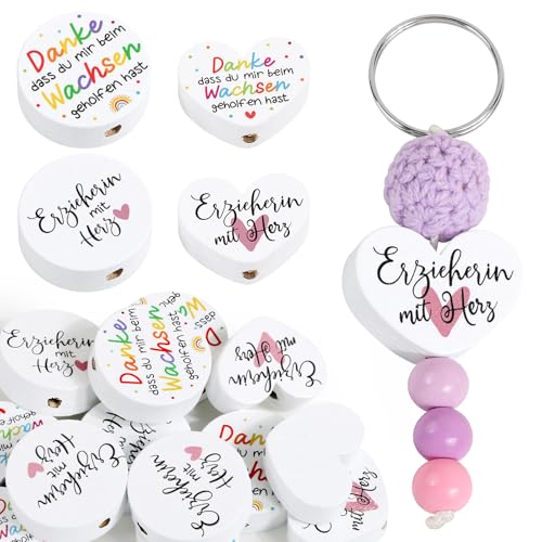 BOFUNX 20 Stücke Holzperlen Danke dass du mir beim Wachsen geholfen hast & Erzieherin mit Herz - für DIY Schlüsselanhänger Erzieherin Lehrerin Danke Geschenk Abschied Geschenk von BOFUNX