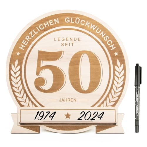 BOFUNX 2024 Holz-Schild Gästebuch 50 Jahre zum Geburtstag Hochzeit Jubiläum Geschenk Schild für Jubiläum Jhre Hochzeitstag Geburtstag von BOFUNX