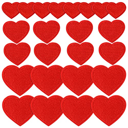 BOFUNX 24 Stück Herz Bestickte Patches Rote gestickte Flicken Aufbügelflicken Bügelbilder für Jeans Hose Kleidung von BOFUNX