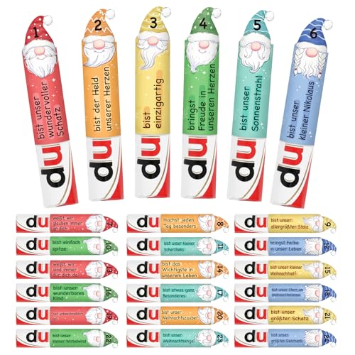 BOFUNX 24pcs Schokolade Banderole Weihnachten Advent Countdown Geschenk Weihnachtszwerg Aufkleber Adventskalender Deko Weihnachten Geschenk für Kinder Jungen Mädchen BOFUNX 24pcs Schokolade Banderole Weihnachten Advent Countdown Geschenk Weihnachtszwerg Aufkleber Adventskalender Deko Weihnachten Geschenk für Kinder Jungen Mädchen von BOFUNX