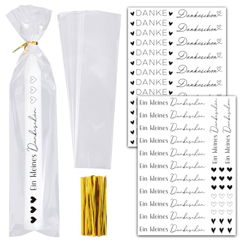 BOFUNX 2pcs Danke Kerzen Tattoofolie Dankeschön Kerzentattoos + 50pcs Kerzentüten Cellophantüten für Danke Gastgeschenke von BOFUNX