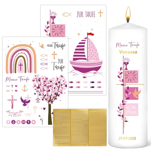 BOFUNX 2pcs Kerzentattoos Taufe Kerzen Tattoofolie + 3pcs Groß- und Kleinbuchstaben Kerzen Sticker Gold Zahlen Aufkleber für Taufkerze Basteln von BOFUNX
