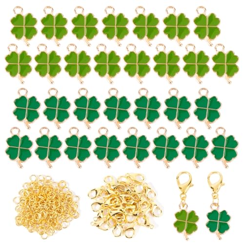 BOFUNX 30 Stücke Glücksbringer Charms Anhänger Mini Kleeblätter Glücksbringer Deko Basteln DIY Schmuck Halsketten Handwerk Silvester Geburtstag Abschied Dankeschön Klein Geschenke von BOFUNX
