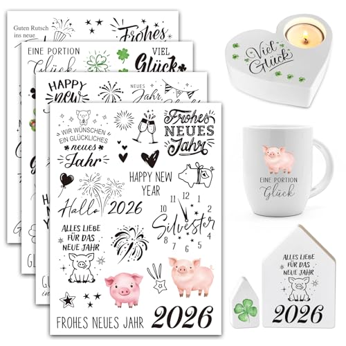 BOFUNX 4 Blätter Rub On Sticker Neujahr Transferaufkleber Folie für Weihnachten Neujahr Silvester Glück Geschenk Deko DIY Handwerk BOFUNX 4 Blätter Rub On Sticker Neujahr Transferaufkleber Folie für Weihnachten Neujahr Silvester Glück Geschenk Deko DIY Handwerk von BOFUNX