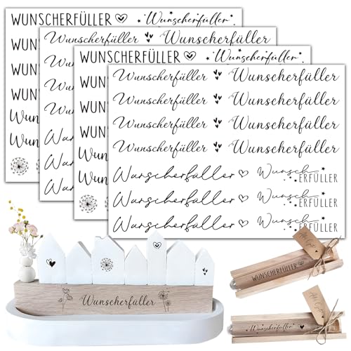 BOFUNX 4 Blätter Rub On Sticker Wunscherfüller Schwarz Transferaufkleber Folie Wunscherfüller für Geburtstag Hochzeit Kommunion Taufe Weihnachten Danke Geschenke Deko DIY Handwerk von BOFUNX
