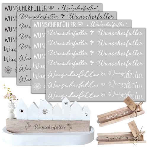 BOFUNX 4 Blätter Rub On Sticker Wunscherfüller Schwarz Weiß Transferaufkleber Folie Wunscherfüller für Geburtstag Hochzeit Kommunion Taufe Weihnachten Danke Geschenke Deko DIY Handwerk von BOFUNX