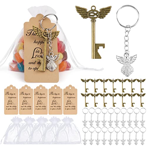 BOFUNX 40 Gastgeschenke Schutzengel Anhänger Flaschenöffner + 40 Organzasäckchen + 20 Etiketten Anhänger + 20 Juteseile für Hochzeit Kommunion Konfirmation Taufe Party Geschenk von BOFUNX