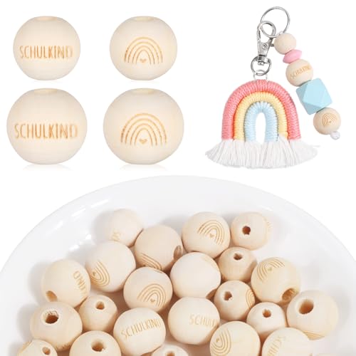 BOFUNX 40 Stücke Holzperlen Schulkind Regenbogen Holzkugeln mit Loch - für DIY Schulkind Schlüsselanhänger Jungen Mädchen Schulanfang Einschulung Geschenk BOFUNX 40 Stücke Holzperlen Schulkind Regenbogen Holzkugeln mit Loch - für DIY Schulkind Schlüsselanhänger Jungen Mädchen Schulanfang Einschulung Geschenk von BOFUNX