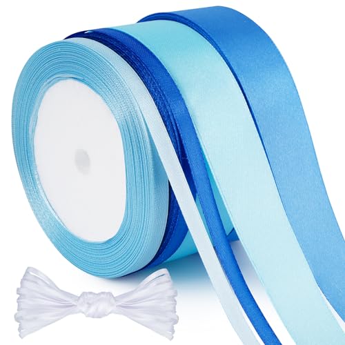 BOFUNX 5 Rolle Satinband Blau Dunkelblau Weiß Schleifenband Geschenkband Dekoband Stoffband für Taufe Kommunion Geburtstag Hochzeit Basteln Bänder 3mm/6mm/25mm von BOFUNX