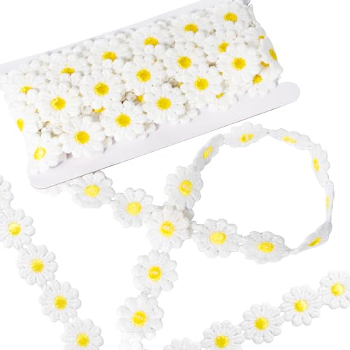 BOFUNX 5 Yard 25mm Spitzenborte Blumen Spitzenband Weiß Dekoband Stickerei Gänseblümchen Zierband für DIY Nähen Basteln Hochzeit Party Home Deko von BOFUNX