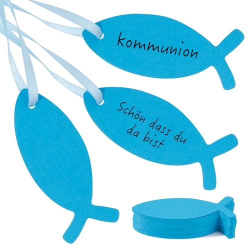 BOFUNX 50 Stücke Geschenkanhänger Taufe Fischform Etiketten Tags Kommunion Geschenkanhänger mit 10M Satinband für Taufe Kommunion Konfirmation Gastgeschenke BOFUNX 50 Stücke Geschenkanhänger Taufe Fischform Etiketten Tags Kommunion Geschenkanhänger mit 10M Satinband für Taufe Kommunion Konfirmation Gastgeschenke von BOFUNX