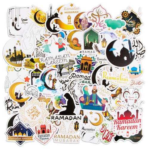 BOFUNX 50 Stücke Ramadan Kareem Aufkleber Eid Mubarak Sticker Sterne Mond Geschenkaufkleber für Karte Scrapbooking Handbuch Basteln Ramadan Deko von BOFUNX