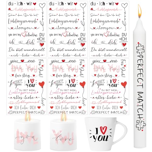 BOFUNX 6pcs Kerzen Tattoofolie Valentinstag Hochzeit Kerzentattoos Folie Lieblingsmensch DIY Kerzensticker für Kerzen und Keramik von BOFUNX