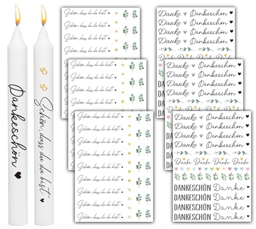 BOFUNX 6pcs Kerzentattoos Danke Kerzen Tattoofolie Schön dass du da bist Kerzen Sticker Kerzendeko für Taufe Kommunion Hochzeit Geburtstag Party von BOFUNX