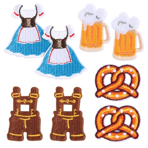 BOFUNX 8 Stücke Oktoberfest Aufnäher Dirndl Lederhose Bierkrug Brezel Aufnäher Patches Bügelbild Aufbügelflicken für Kleidung Tasche von BOFUNX