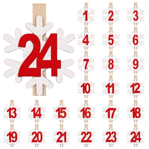 BOFUNX Adventskalender Klammern mit Zahlen 1-24 Adventskalender Holz Zahlen Glitzer Schneeflocken Holzklammern für Adventskalender Weihnachtskalender Basteln Weihnachtsdeko Handwerk BOFUNX Adventskalender Klammern mit Zahlen 1-24 Adventskalender Holz Zahlen Glitzer Schneeflocken Holzklammern für Adventskalender Weihnachtskalender Basteln Weihnachtsdeko Handwerk von BOFUNX