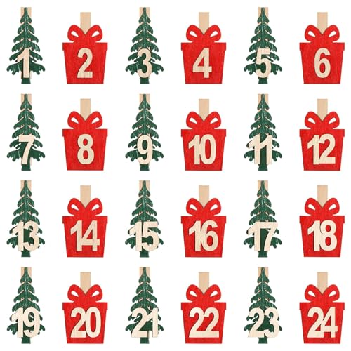 BOFUNX Adventskalender Klammern mit Zahlen 1-24 Adventskalender Holz Zahlen Mini Holzklammern für Adventskalender Weihnachtskalender Basteln Weihnachtsdeko Handwerk BOFUNX Adventskalender Klammern mit Zahlen 1-24 Adventskalender Holz Zahlen Mini Holzklammern für Adventskalender Weihnachtskalender Basteln Weihnachtsdeko Handwerk von BOFUNX