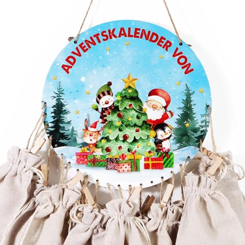 BOFUNX Adventskalender aus Holz, Kinder personalisiert Adventskalender Rund Holzschild, Advents- und Weihnachtskalender Basteln Countdown Weihnachten Geschenk für Kinder - Ohne Jutesäckchen von BOFUNX